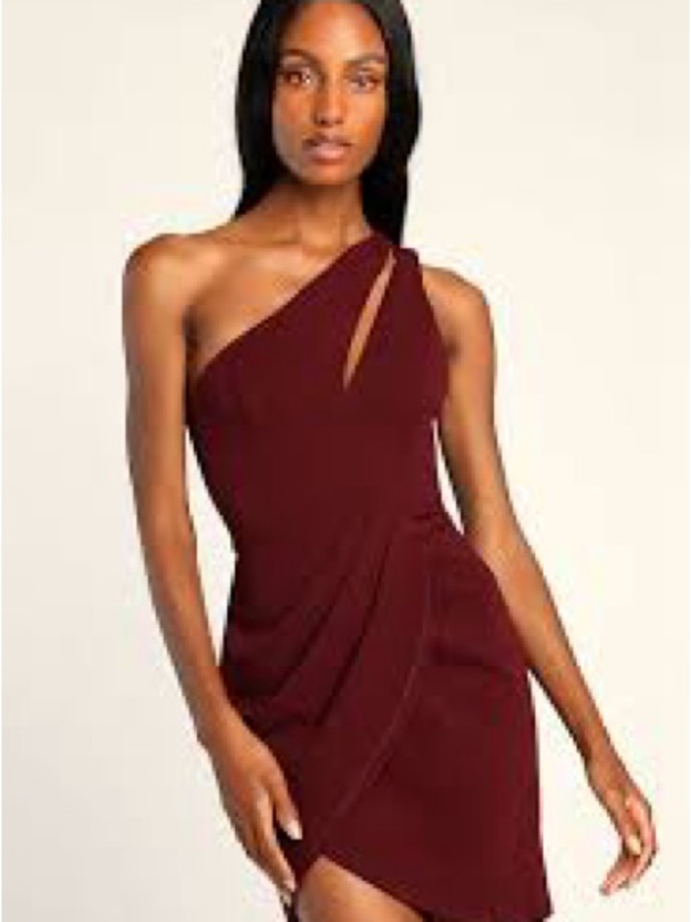 NWT Lulu's One-Shoulder Wine Twist Draped Mini Dress